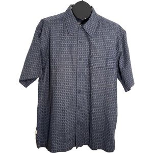 Tommy Jeans Linen Blend Blue Geo Print Short Sleeve Button Down Casual Shirt XL